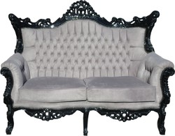 4251287757989 - Barock 2-er Sofa Master Grau   Schwarz - Antik Stil Wohnzimmer MÃ¶bel - Limited Edition