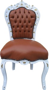 4251287758122 - Barock Esszimmer Stuhl Apricot-Braun Lederoptik Weiß Gold - Limited Edition 4251287758122 - Barock Esszimmer Stuhl Apricot-Braun Lederoptik Weiß Gold - Limited Edition