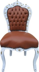 4251287758122 - Barock Esszimmer Stuhl Apricot-Braun Lederoptik Weiß Gold - Limited Edition 4251287758122 - Barock Esszimmer Stuhl Apricot-Braun Lederoptik Weiß Gold - Limited Edition