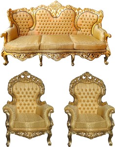 Casa Padrino Baroque Living Room Set Versailles Gold Pattern Antique Gold 3er Sofa 2 Armchairs Lounge Set Sofa Sets