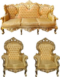4251287759419 - Barock Wohnzimmer Set Versailles II Gold Muster   Antik Gold - 3er Sofa + 2 Sessel