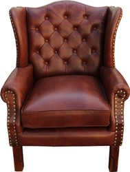 4251287759563 - Luxus Echtleder Chesterfield Ohrensessel Braun 72 x 65 x H 103 cm - Hotel MÃ¶bel Ohren Sessel Leder