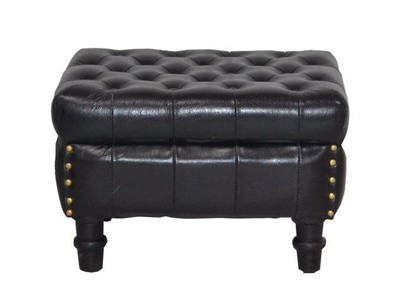 4251287759587 - Echtleder Hocker Schwarz 50 x 40 x H 35 cm - Luxus Chesterfield FuÃhocker Vintage Design