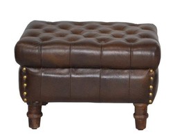 4251287759594 - Echtleder Hocker Dunkelbraun 50 x 40 x H 35 cm - Luxus Chesterfield Leder FuÃhocker