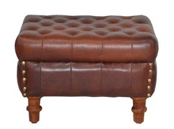 4251287759600 - Echtleder Hocker Braun 50 x 40 x H 35 cm - Luxus FuÃhocker- Leder Chesterfield Hocker
