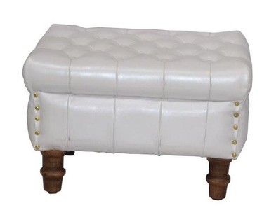 4251287759617 - Echtleder Hocker WeiÃ 50 x 40 x H 35 cm - Luxus Chesterfield FuÃhocker Leder