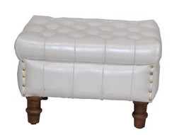 4251287759617 - Echtleder Hocker WeiÃ 50 x 40 x H 35 cm - Luxus Chesterfield FuÃhocker Leder