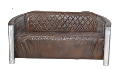 4251287759624 - Luxus Aluminium 3-Sitz Sofa Dunkelbraun - Art Deco Vintage Flieger MÃ¶bel