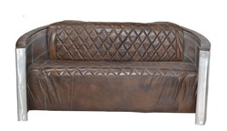 4251287759624 - Luxus Aluminium 3-Sitz Sofa Dunkelbraun - Art Deco Vintage Flieger MÃ¶bel