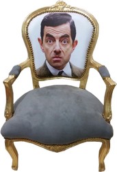 4251287761207 - Barock Salon Stuhl Face Grau   Gold - Limited Edition