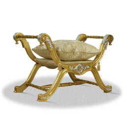 4251287761672 - Barock Sitzhocker Gold Silber - Luxus Kreuzhocker