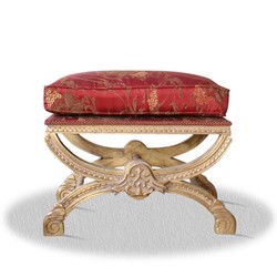 4251287761733 - Barock Hocker Antik Gold Rot - Antik Stil Hocker mit Kissen