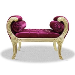 4251287761740 - Barock Schemel Creme Lila Silber 90 x 40 x H 65 cm - Luxus Sitzbank