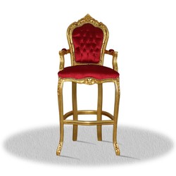4251287761825 - Barock Hochstuhl Barstuhl Gold Rot 55 x 50 x H 140 cm - Limited Edition