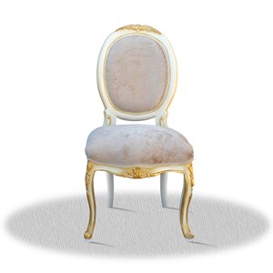 4251287761955 - Barock Salonstuhl HochglanzweiÃ Gold Grau 50 x 50 x H 100 cm