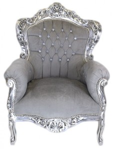 4251287762006 - Barock Sessel King Grau   Silber m Bling Bling Glitzersteinen