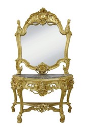 4251287762099 - Barock Spiegelkonsole mit Marmorplatte - Luxus Spiegelkonsole