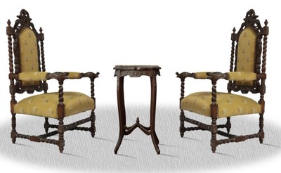 4251287762167 - Barock Thronstuhl Set mit Beistelltisch - Antik Wohnzimmer MÃ¶bel