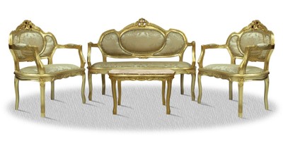 4251287762228 - Barock Salon Set mit Sitzbank 2 Stühle und Tisch - Hotel Möbel Antik Stil 4251287762228 - Barock Salon Set mit Sitzbank 2 Stühle und Tisch - Hotel Möbel Antik Stil