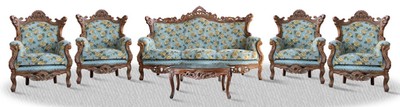 4251287762266 - Barock Sofa Set 3er Sofa 4 Sessel und Tisch mit Glasplatte - Antik Sofa Set