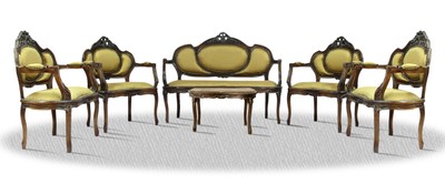 4251287762396 - Barock Salon Set mit Sitzbank 4 StÃ¼hlen und Tisch - Barock Salon MÃ¶bel