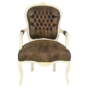 4251287762655 - Barock Salon Stuhl Braun Lederoptik Creme - Möbel Antik Stil 4251287762655 - Barock Salon Stuhl Braun Lederoptik Creme - Möbel Antik Stil