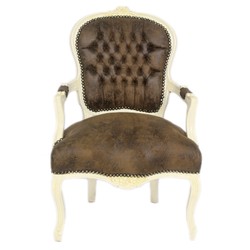 4251287762655 - Barock Salon Stuhl Braun Lederoptik Creme - Möbel Antik Stil 4251287762655 - Barock Salon Stuhl Braun Lederoptik Creme - Möbel Antik Stil
