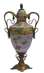 4251287762662 - Porzellan Vase mit Deckel und 2 Griffen H 442 cm - Luxus Vase