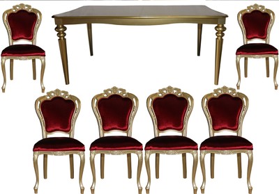 4251287762815 - Barock Luxus Esszimmer Set Bordeaux Gold - Esstisch + 6 StÃ¼hle - MÃ¶bel Antik Stil - Luxus QualitÃ¤t - Limited Edition