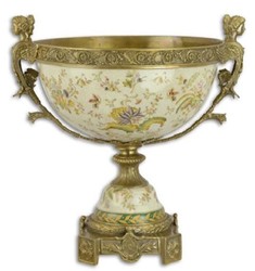 4251287762846 - Luxus Barock Porzellan Schale auf Sockel mit 2 Messing Griffen