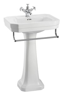 4251287763126 - Porzellan Waschbecken mit Sockel und Handtuchhalter - Antik Stil Waschbecken
