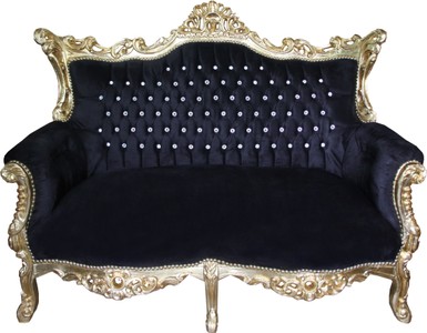 4251287764918 - Barock 2-er Sofa Master Schwarz    Gold mit groÃen Bling Bling Glitzersteinen - Antik Stil MÃ¶bel