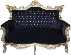 4251287764918 - Barock 2-er Sofa Master Schwarz    Gold mit groÃen Bling Bling Glitzersteinen - Antik Stil MÃ¶bel