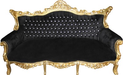 4251287764963 - Barock 3-er Sofa Master Schwarz Gold mit Bling Bling Glitzersteinen - Wohnzimmer Möbel Couch Lounge 4251287764963 - Barock 3-er Sofa Master Schwarz Gold mit Bling Bling Glitzersteinen - Wohnzimmer Möbel Couch Lounge