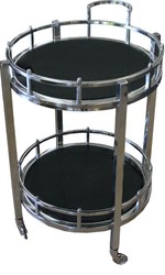 4251287765144 - Luxus Bar Trolley Servierwagen Rund Edelstahl vernickelt   schwarzes Glas Mod 2 - Luxus Hotel & Restaurant Einrichtung MÃ¶bel Serviertisch
