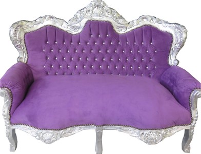 4251287766561 - Barock 2-er Sofa King Lila Silber mit Bling Bling Glitzersteinen 4251287766561 - Barock 2-er Sofa King Lila Silber mit Bling Bling Glitzersteinen