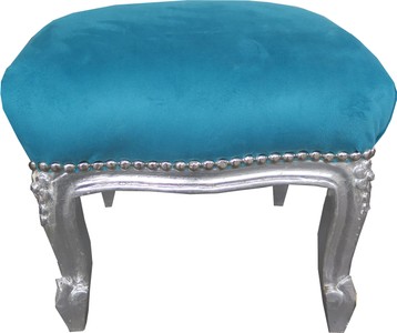 4251287766660 - Barock FuÃhocker Blau   Silber - Antik Stil MÃ¶bel - Hocker