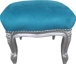 4251287766660 - Barock FuÃhocker Blau   Silber - Antik Stil MÃ¶bel - Hocker