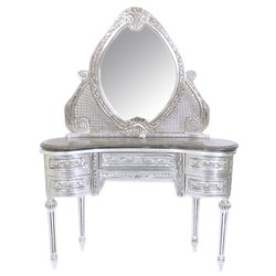 4251287767865 - Barock Schmink Konsole mit Spiegel Silber 120 x 40 x H155 cm - Schlafzimmer Spiegelkonsole mit Schubladen