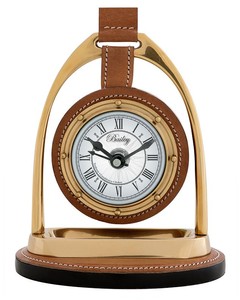 4251287768718 - Designer Uhr mit BÃ¼ffelleder und Kompas auf der RÃ¼ckseite 17 x 125 H 21 cm - Luxus Tischuhr