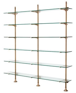 4251287770605 - Designer Doppel-Wandregal Antik Messing 220 x 41 x H 240 cm - Luxus Wohnzimmer MÃ¶bel