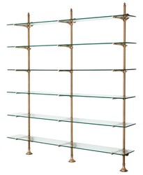 4251287770605 - Designer Doppel-Wandregal Antik Messing 220 x 41 x H 240 cm - Luxus Wohnzimmer MÃ¶bel