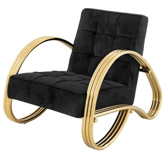 4251287771114 - Luxus Sessel Schwarz   Gold 75 x 98 x H 78 cm - Designer Sessel