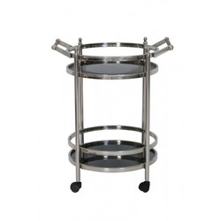 4251287771305 - Luxus Bar Trolley Servierwagen Rund Edelstahl vernickelt   schwarzes Glas Mod 3 - Luxus Hotel & Restaurant Einrichtung MÃ¶bel Serviertisch