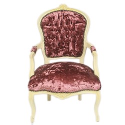4251287771626 - Barock Salon Stuhl Bordeaux Velour Stoff Creme - Antik Design Möbel 4251287771626 - Barock Salon Stuhl Bordeaux Velour Stoff Creme - Antik Design Möbel