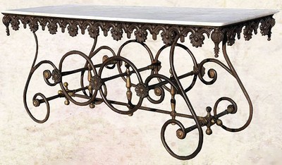 4251287772968 - Nostalgie Gartentisch aus Schmiedeeisen mit Marmorplatte - 175 cm x 65 cm x H75 cm - Luxus GartenmÃ¶bel