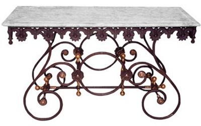 4252006227462 - Nostalgie Gartentisch aus Schmiedeeisen mit weiÃer Marmorplatte - 135 cm x 55 cm x H70 cm - Luxus GartenmÃ¶bel