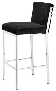 4251287773033 - Luxus Barstuhl Schwarz   Silber 43 x 54 x H 101 cm - Designer Edelstahl Barhocker mit Samtstoff - BarmÃ¶bel