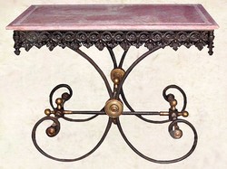 4251287773040 - Nostalgie Gartentisch aus Schmiedeeisen mit roter Marmorplatte - 100 cm x 67 cm x H75 cm - Luxus Gartenmöbel 4251287773040 - Nostalgie Gartentisch aus Schmiedeeisen mit roter Marmorplatte - 100 cm x 67 cm x H75 cm - Luxus Gartenmöbel