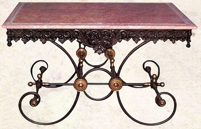 4251287773057 - Nostalgie Gartentisch aus Schmiedeeisen mit roter Marmorplatte - 130 cm x 80 cm x H75 cm - Luxus Gartenmöbel 4251287773057 - Nostalgie Gartentisch aus Schmiedeeisen mit roter Marmorplatte - 130 cm x 80 cm x H75 cm - Luxus Gartenmöbel